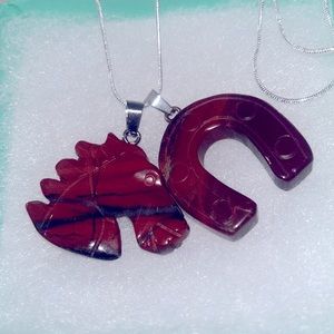 Hippie Boho Red Jasper Horse 🐎 and Red Jasper Horseshoe Silver 24” Neck…